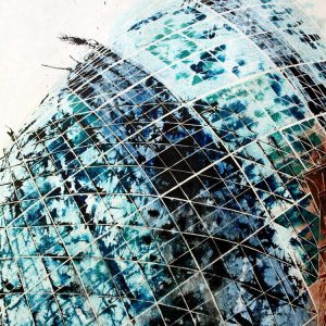 #GherkinPainting Painting of the #Gherkin in London©2012 - Cathy Read -Touching the sky - Mixed media-75x55cm