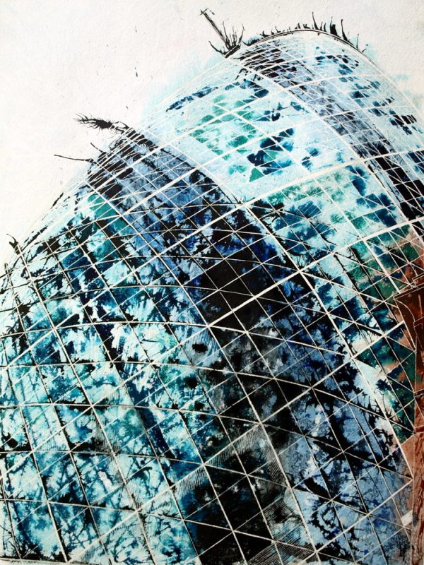 #GherkinPainting Painting of the #Gherkin in London©2012 - Cathy Read -Touching the sky - Mixed media-75x55cm