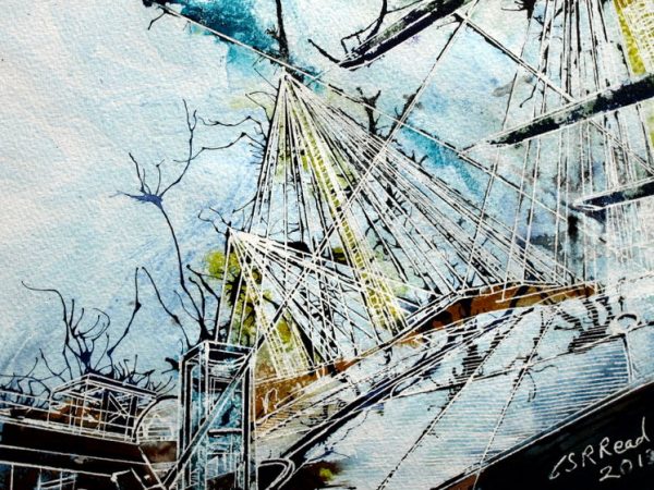 Painting of the walkway over the millennium Dome ©2013 - Cathy Read - Walk the Dome - Watercolour and Acrylic - 29.7 x 21 cm