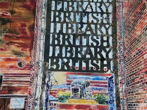 Painting of the gates at theBritish Library