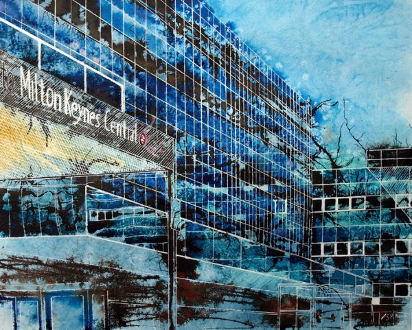 Painting of Milton Keynes Station©2012 - Cathy Read - Destination Anywhere - Mixed Media- 50x40cm