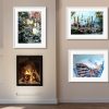 Room Setting featuring Chelsea Bridge, South Bank City Hall, Battersea Reborn, Kensington Station and Sloane Square at Night, all original paintings by Contemporary Artist Cathy Read