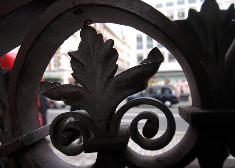 Digital image of railing detail outside Royal Academy of Arts on Piccadily in London