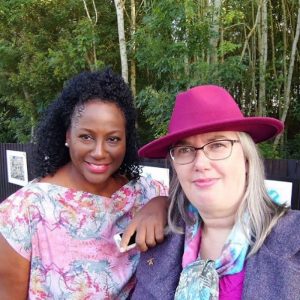 Karen Ellis and Cathy Read at Art on the Fence Open air art exhbition featuring work by Cathy Read Art