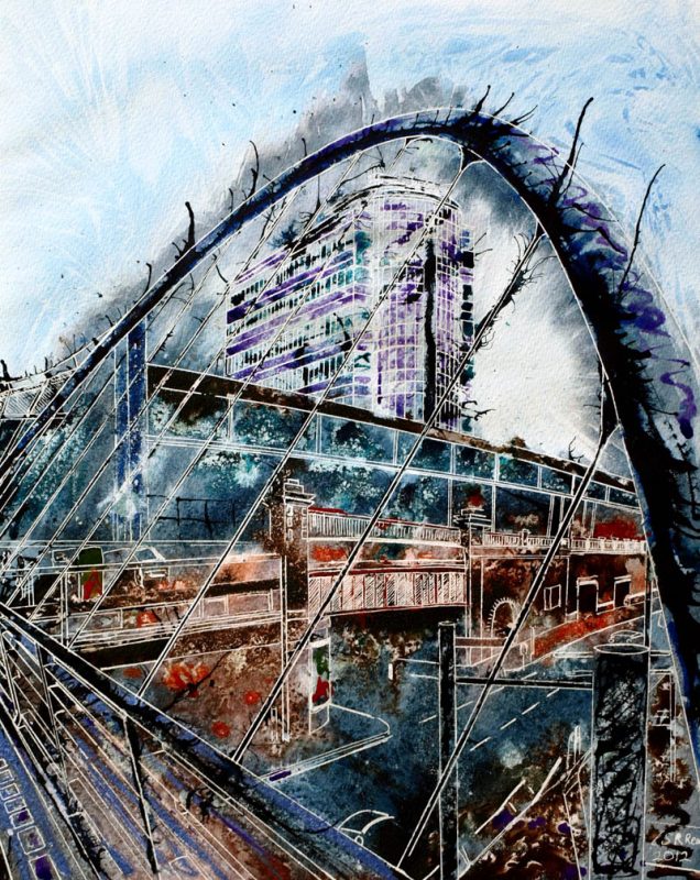 Painting Home. Painting of Manchester's Piccadily Station and the footbridge leading to the main entrance.