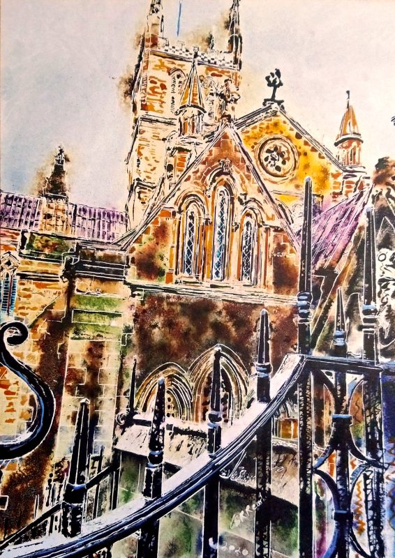 Cathy Read painting of Southwark Cathedral, the oldest church building in London - a stunning gem tucked away in the city. 