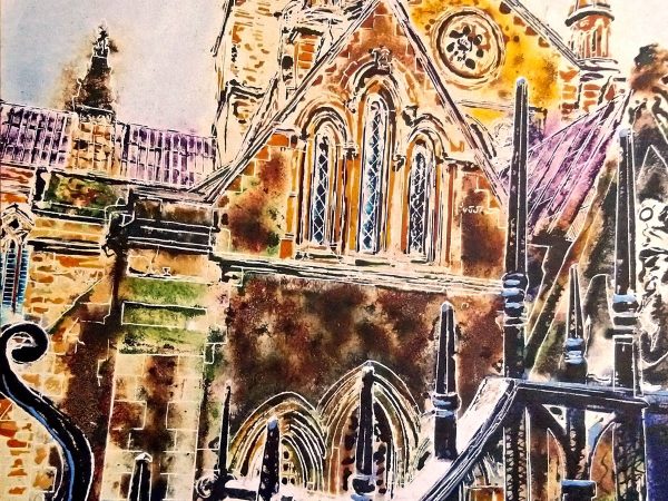 Cathy Read painting of Southwark Cathedral, the oldest church building in London - a stunning gem tucked away in the city. 