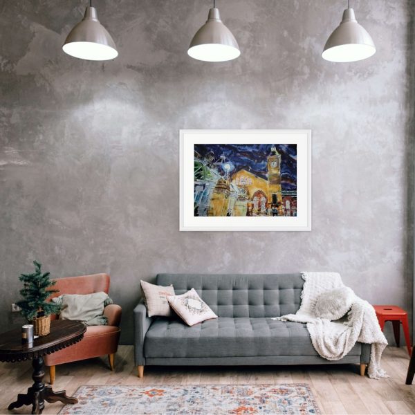 Room Setting with Painting of Liverpool Street Station by Cathy Read