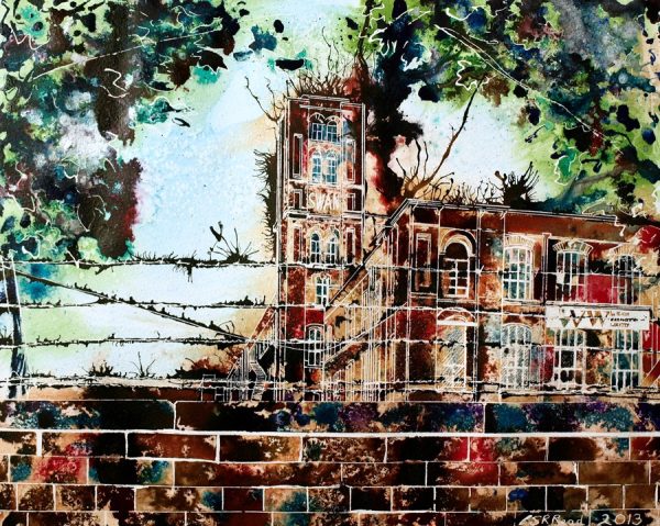 Painting of Swan Mill Cotton Mill in Manchester - ©2013 - Cathy Read - Watercolour and acrylic ink -40x50cm - SOLD