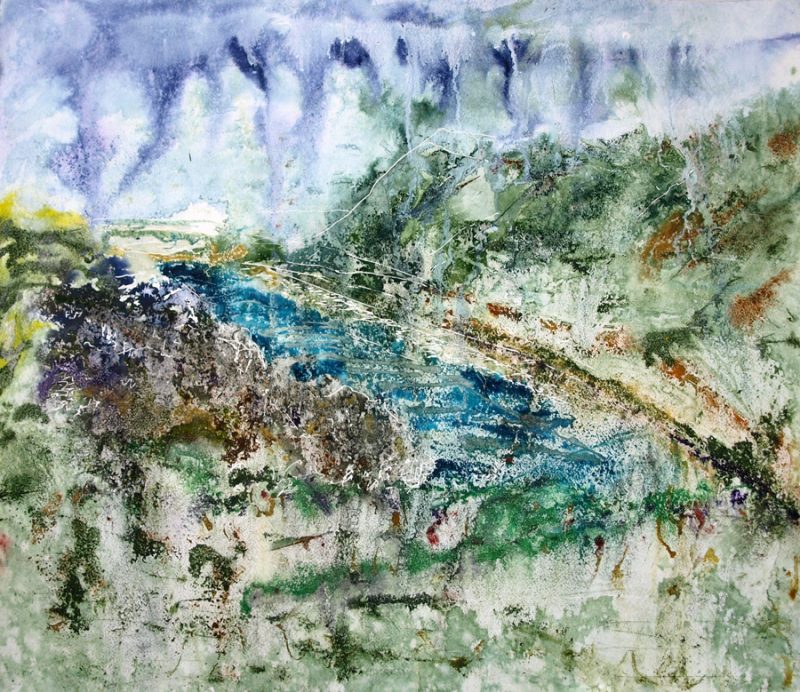 Rhossili Bay Painting from the cliffs in Watercolour and acrylic ink ©2017 - Cathy Read - Watercolour and Acrylic - 51 x 41cm
