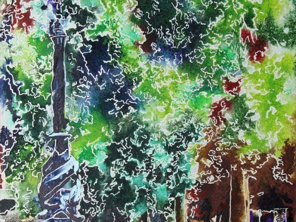 Watercolour and acrylic painting of the Embankment.