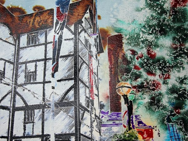 Globe Theatre - original watercolour and acrylic ink panel by Cathy Read