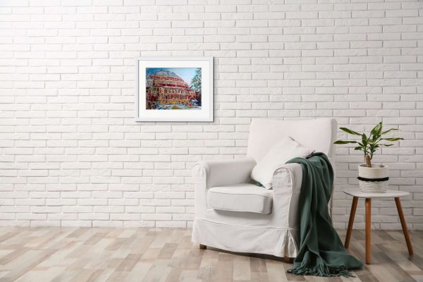 Room setting with a painting of the Albert Hall by artist Cathy Readt