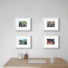 Room setting featuring A4 Prints of artist Cathy Read's original paintings of Victorian Destinations. Flaming Piper, Shop to Let and Sketching London