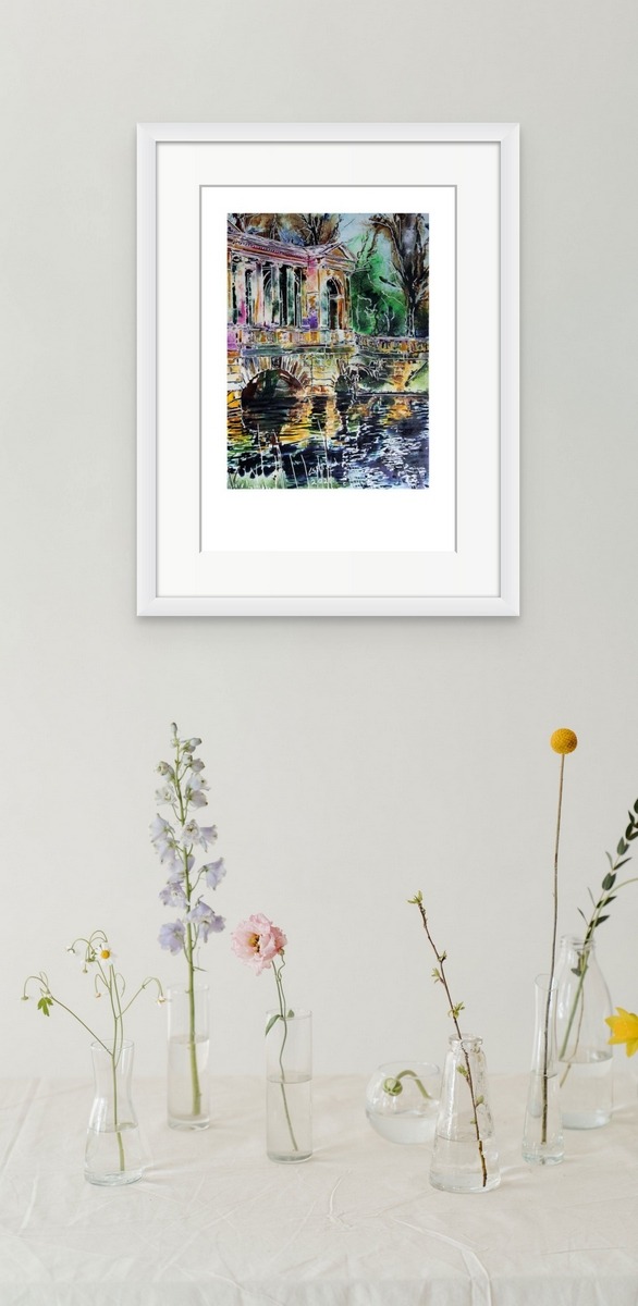 Room setting featuring Palladian Bridge at Stowe Print by Cathy Read