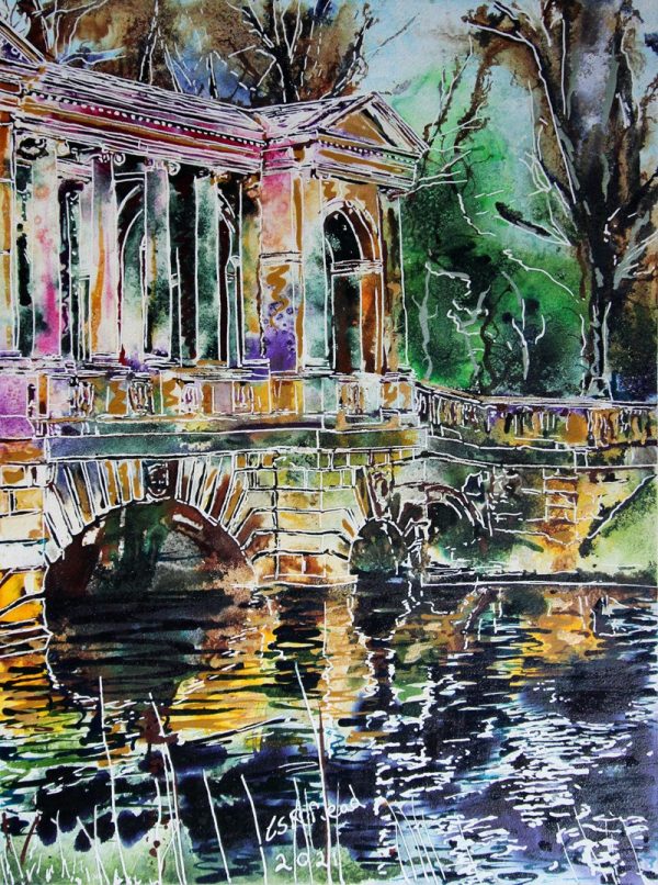 Painting of the Palladian Bridge at Stowe Landscape Gardens created by Cathy Read