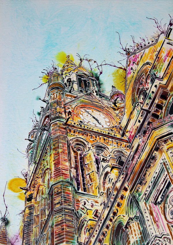 Painting of Manchester Town Hall Nearly Home Time Manchester Town Hall painting by Cathy Read