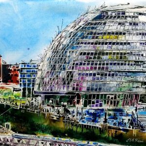 Painting of the South Bank of the Thames in London featuring City Hall - ©2019 Cathy Read 76 x 56 cm
