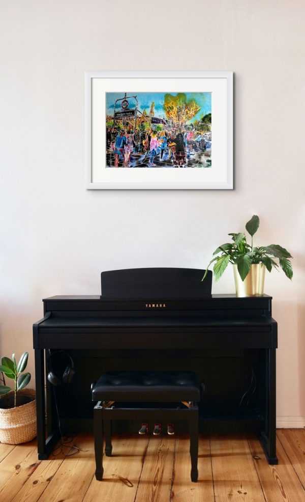 Room Setting featuring Flaming Piper, an original painting by Artist Cathy Read