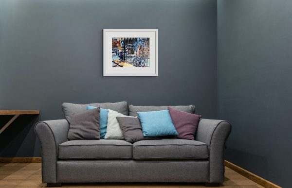 Room Setting featuring Lost and Abandoned in the City, an original painting by Artist Cathy Read