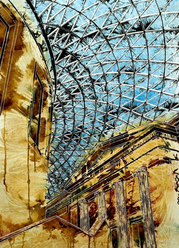Painting of the Roof of the British Museum by Cathy Read - ©2014 - Watercolour and Acrylic - 75 x 55 cm