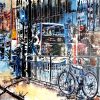 Painting of an abandoned bicycle on a busy Manchester Street created by artist Cathy Read
