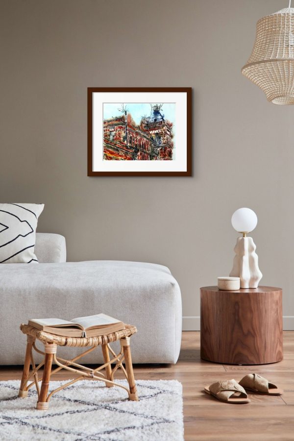 Room Setting featuring Warwick Mill, an original painting by Artist Cathy Read