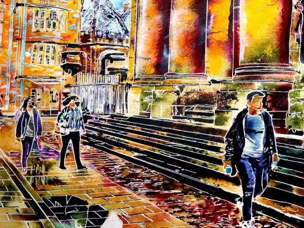Original painting of Broad Street Puddles by Cathy Read, featuring the Oxford Street