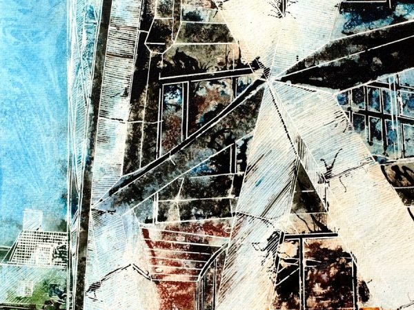 Painting of detail on the side of the Gherkin building in London. Painted by Cathy Read, Artist.