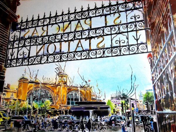 Painting of St Pancras and King's Cross Stations