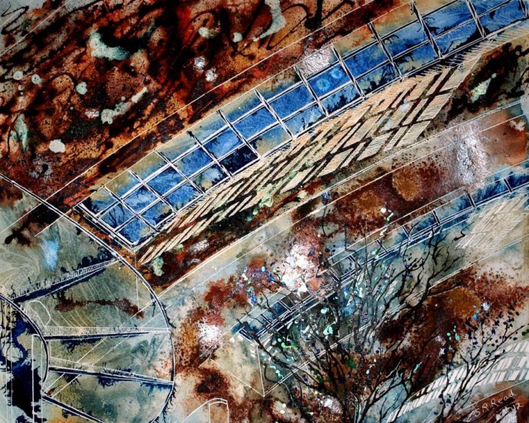 Painting of Milton Keynes Midsummer Place Sunlight Shadows ©2012 - Cathy Read - Mixed Media - 40x50cm