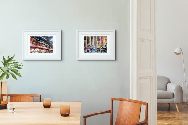Room setting featuring A3 Prints of artist Cathy Read's original painting of Victorian Destinations and Cultural Exchange.