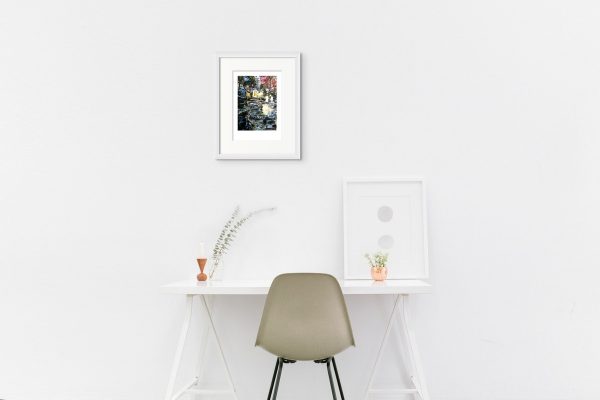 Room setting featuring A3 print of the painting Sloane Square at Night, created by contemporary artist Cathy Read