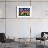 Room setting with Midland Hotel, an original painting by Contemporary artist Cathy Read. Featuring the Midland Hotel in Manchester, illuminated at night.