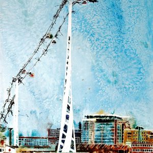 Painting of the Cable car flight over the Thames created by Cathy Read