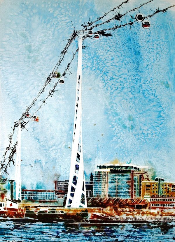 Painting of the Cable car flight over the Thames created by Cathy Read