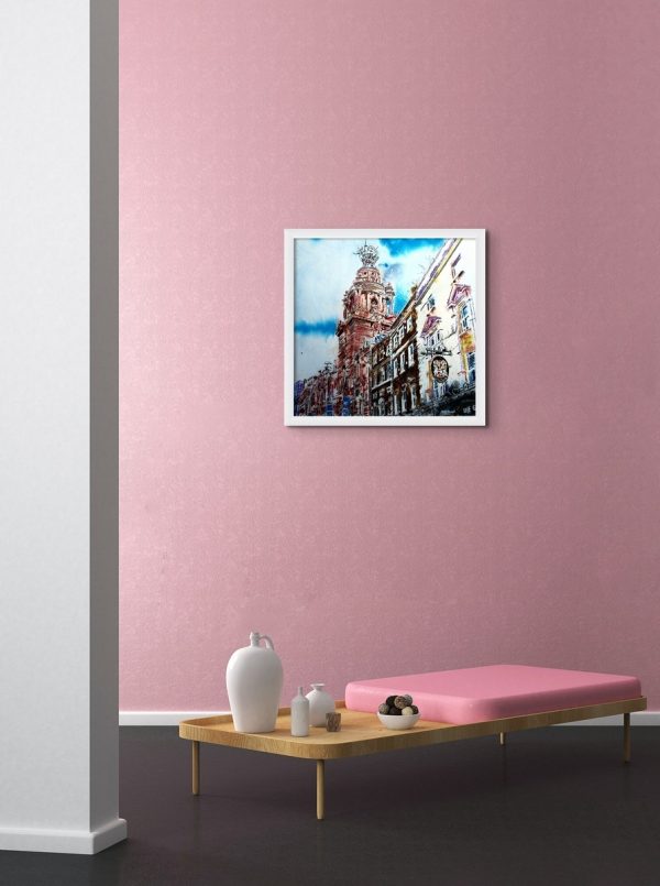 Room setting featuriing London Coliseum, an original painting by artist Cathy Read. Featuring an image of the London Coliseum.
