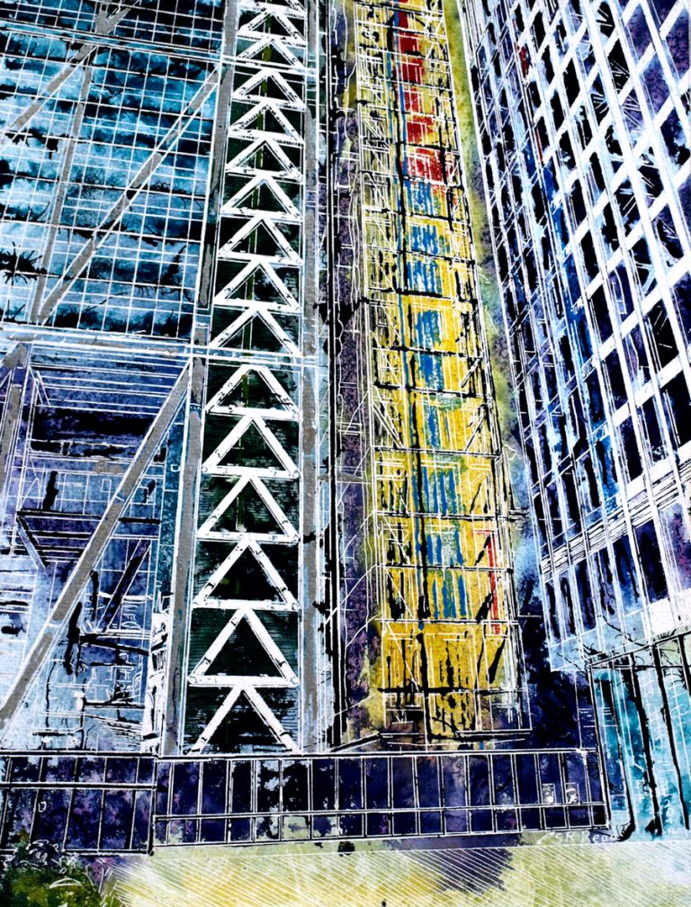 Commissioned painting of the Cheesegrater building in London by Contemporary artist Cathy Read