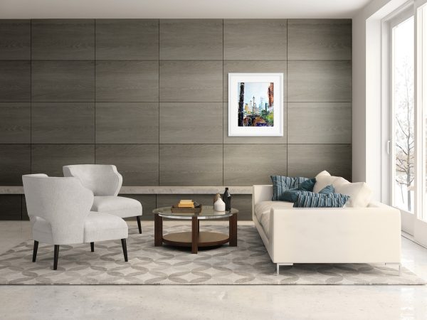 Cathy Read - Artist - Canary Wharf Thames Path painting in a room setting