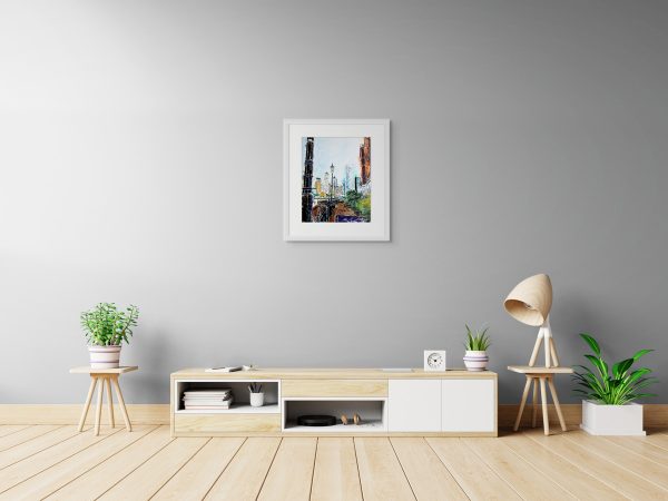 Cathy Read - Artist - Canary Wharf Thames Path painting in a room setting