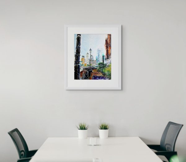 Cathy Read - Artist - Canary Wharf Thames Path painting in a room setting