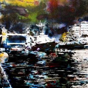 Cathy Read - Artist - HMS Belfast at Night Painting