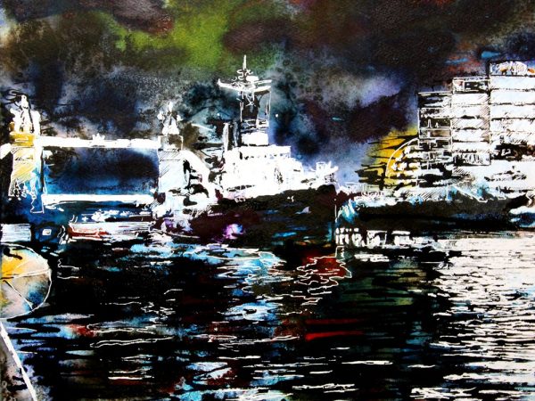 Cathy Read - Artist - HMS Belfast at Night Painting