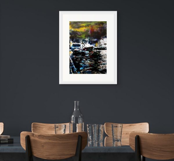 Cathy Read - Artist - HMS Belfast at Night Painting in a room setting