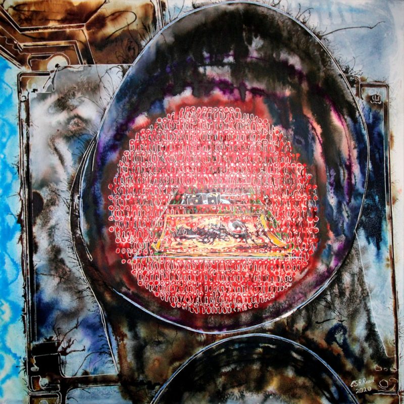 Stop Play - Cathy Read ©2020 - Watercolour and Acrylic - 110 x 110cm 1000en