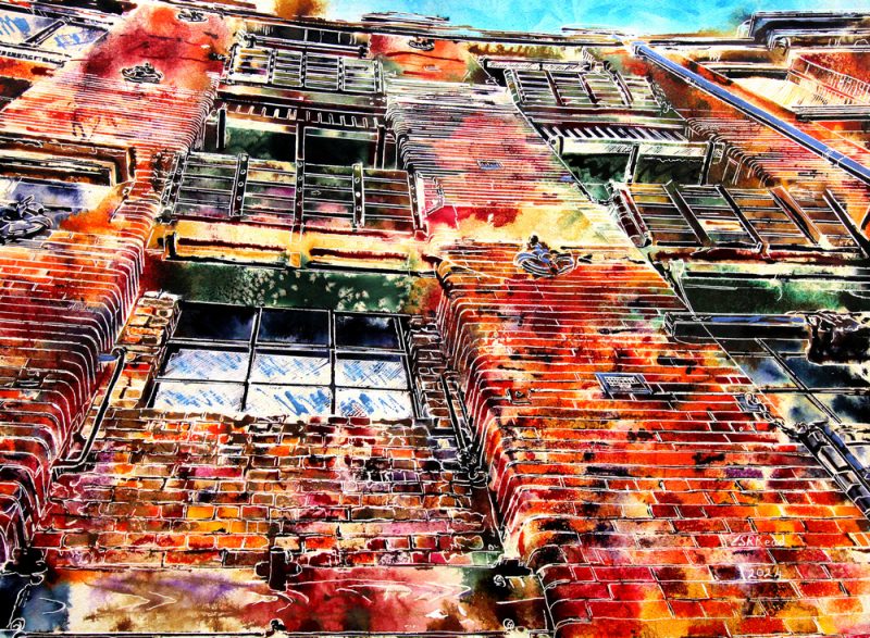 Warehouse Story - ©2024 - Cathy Read - Watercolour and Acrylic - 45.5 x 61cm