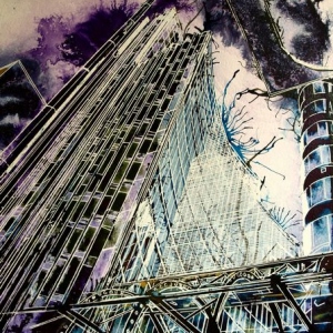 Looming-London-Architecture- ©2016-Cathy Read-Watercolour-and-Acrylic-50-x-40-cm