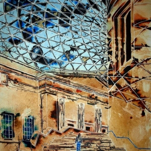 Stepping into History - ©2011 - Cathy Read Art -50 x 40 cm - Watercolour and Acrylic - SOLD