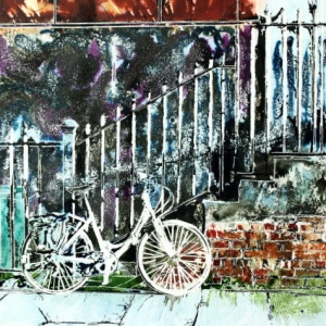 White Bicycle- ©2015 - Cathy Read -Watercolour and Acrylic - 40 x 50 cm