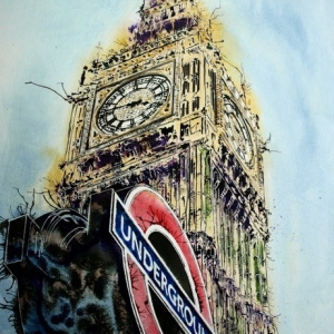 London Icons - ©2016  Cathy Read-Watercolour-and-Acrylic - 76cm x 56cm
